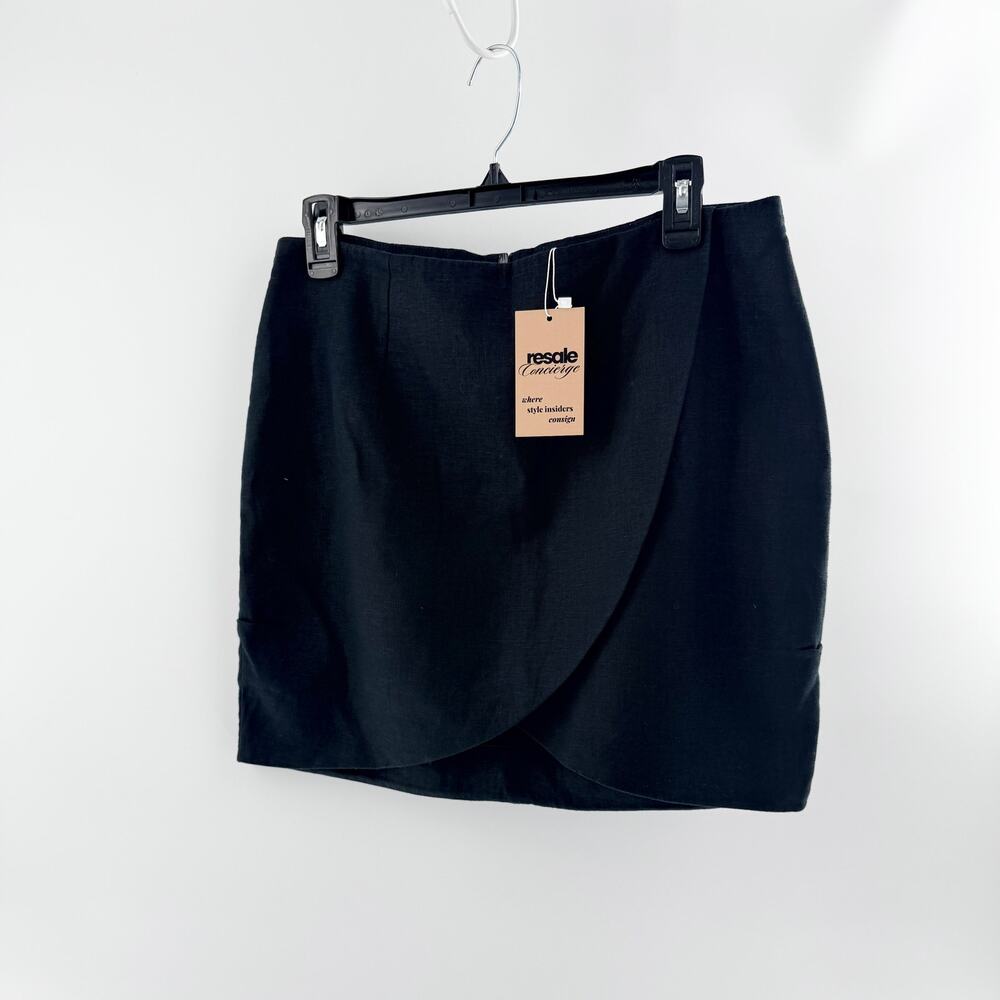 Chosen by Tuchuzy Linen High Waisted Faux Wrap Mini Skirt Black Women's Size L